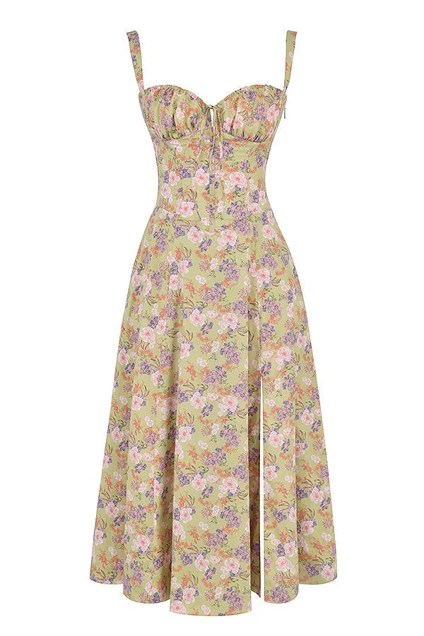Floral Shaping Dress with Corset and Waist Cutout