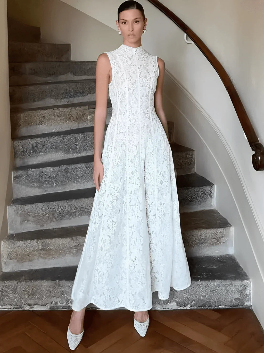 Midi Dress in Textured Lace with Flowers – Carla