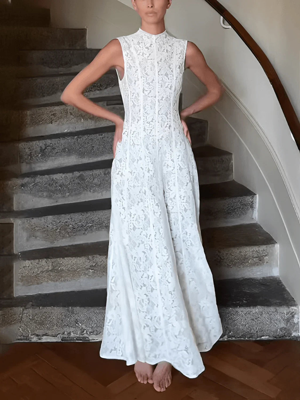 Midi Dress in Textured Lace with Flowers – Carla