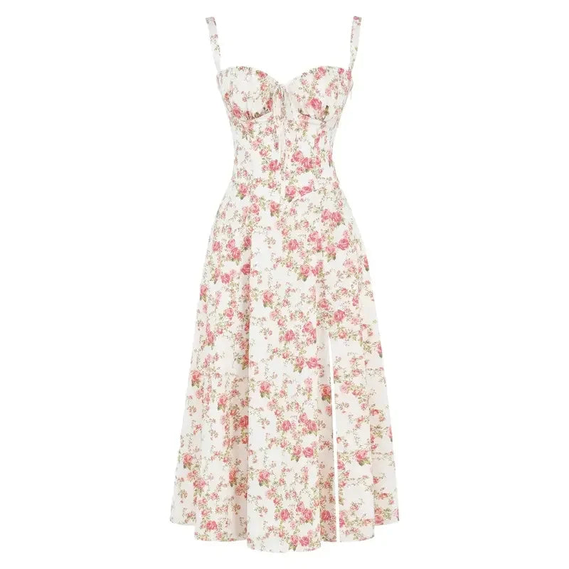 Floral Shaping Dress with Corset and Waist Cutout