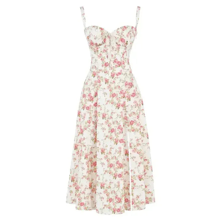 Floral Shaping Dress with Corset and Waist Cutout