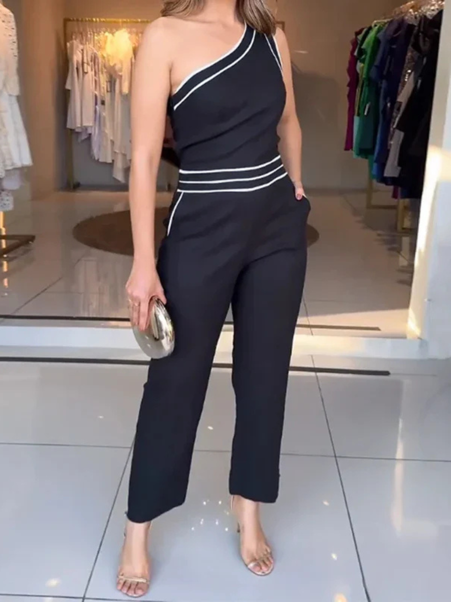 Long Sleeve One Shoulder Tailored Jumpsuit Noir Supreme