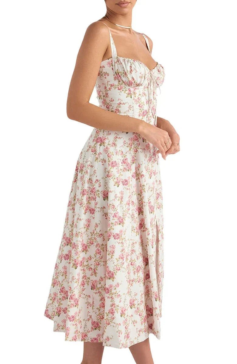 Floral Shaping Dress with Corset and Waist Cutout