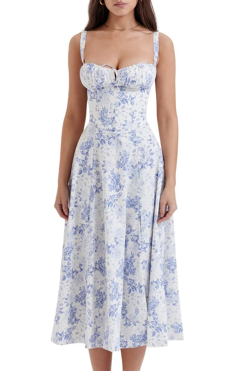 Floral Shaping Dress with Corset and Waist Cutout
