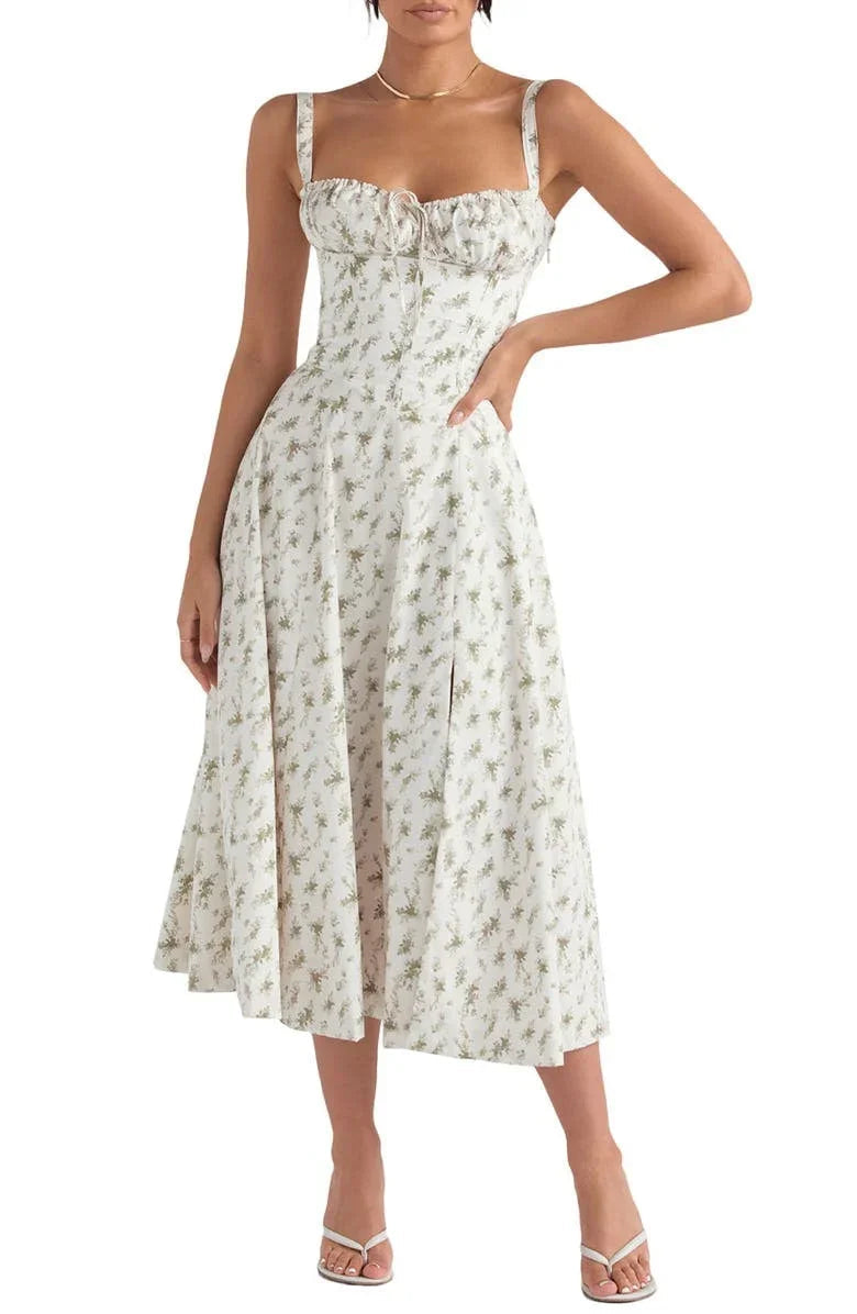 Floral Shaping Dress with Corset and Waist Cutout