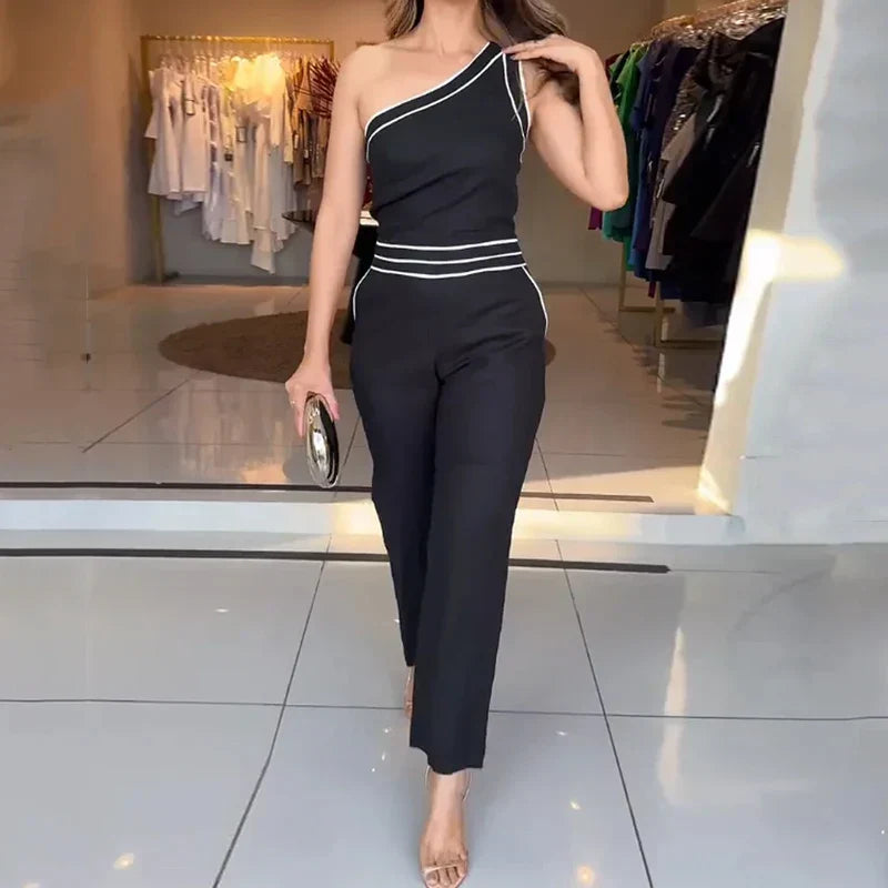 Long Sleeve One Shoulder Tailored Jumpsuit Noir Supreme