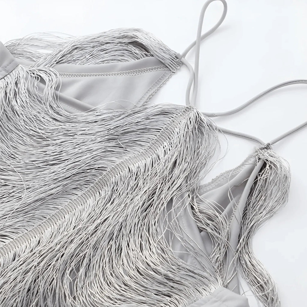 Short Dress with Metallic Gold Fringes – Vernier