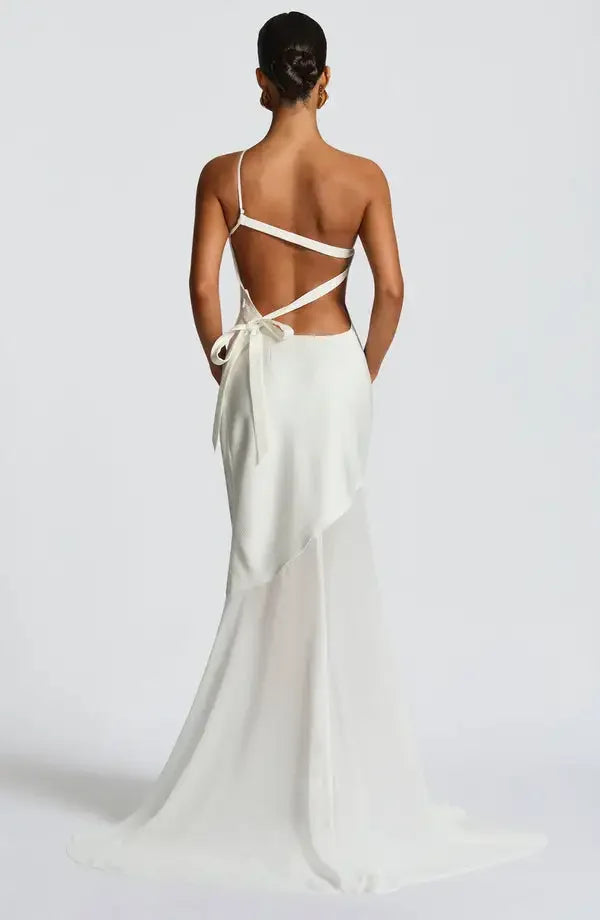 Asymmetrical Long Party Dress with One Shoulder and Chiffon Skirt – Aureo