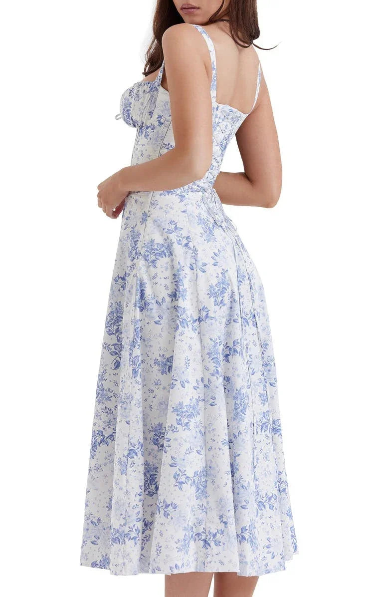 Floral Shaping Dress with Corset and Waist Cutout