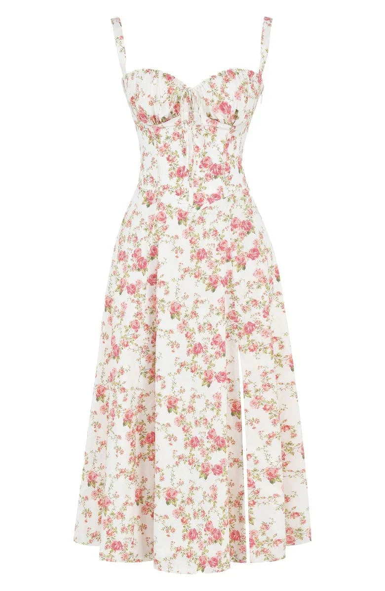 Floral Shaping Dress with Corset and Waist Cutout