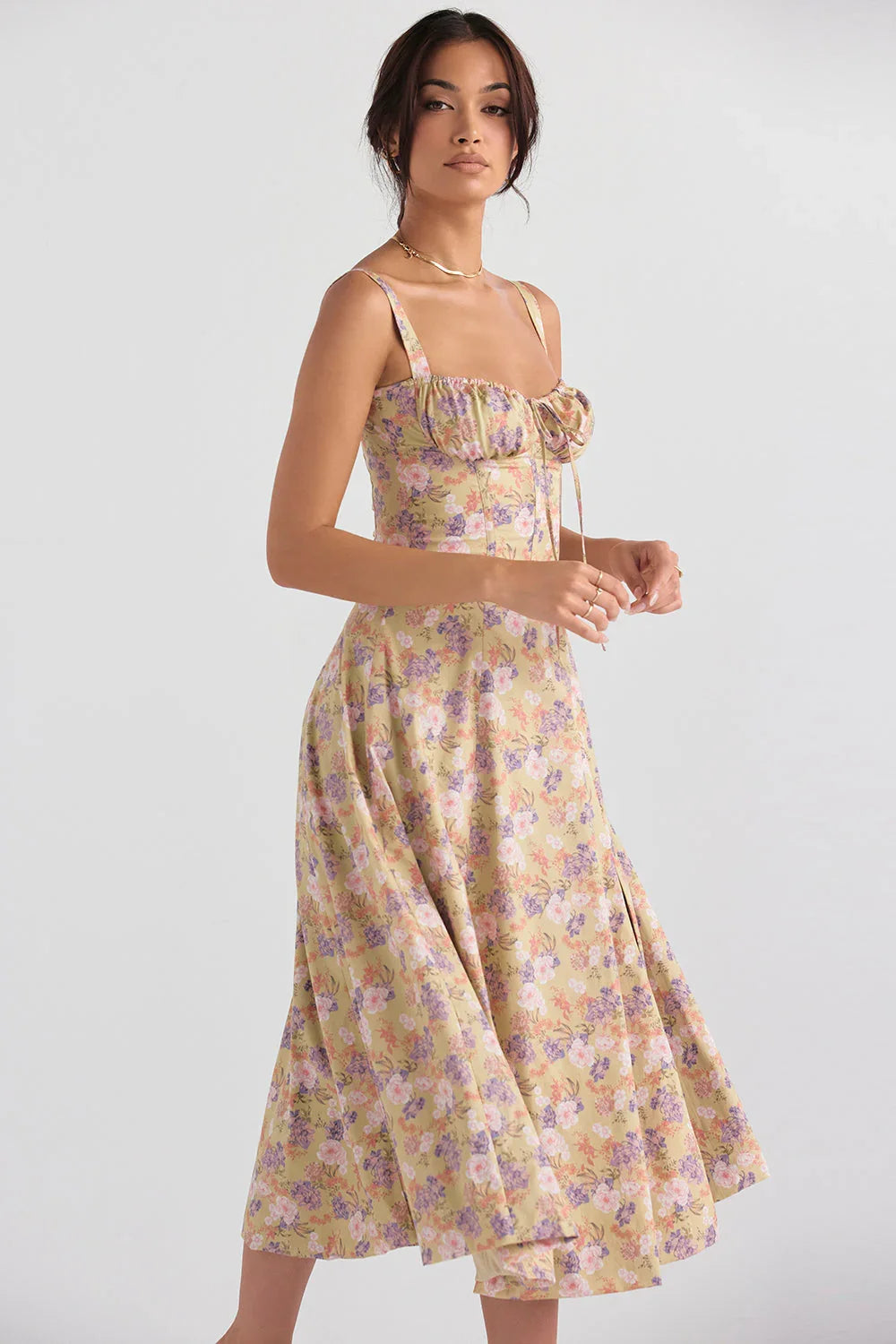 Floral Shaping Dress with Corset and Waist Cutout