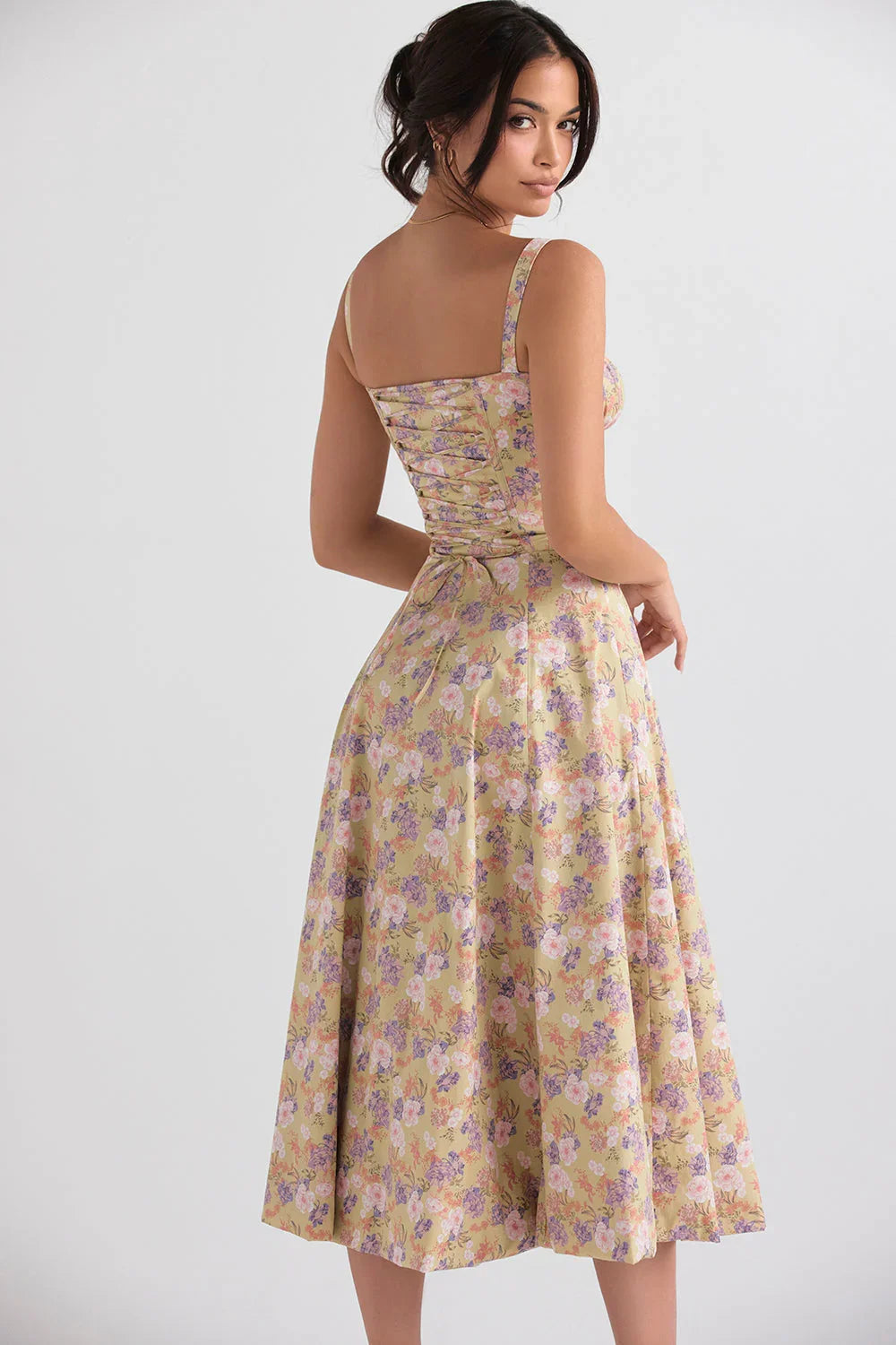 Floral Shaping Dress with Corset and Waist Cutout
