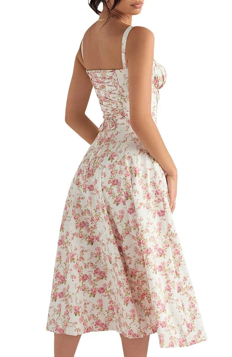 Floral Shaping Dress with Corset and Waist Cutout